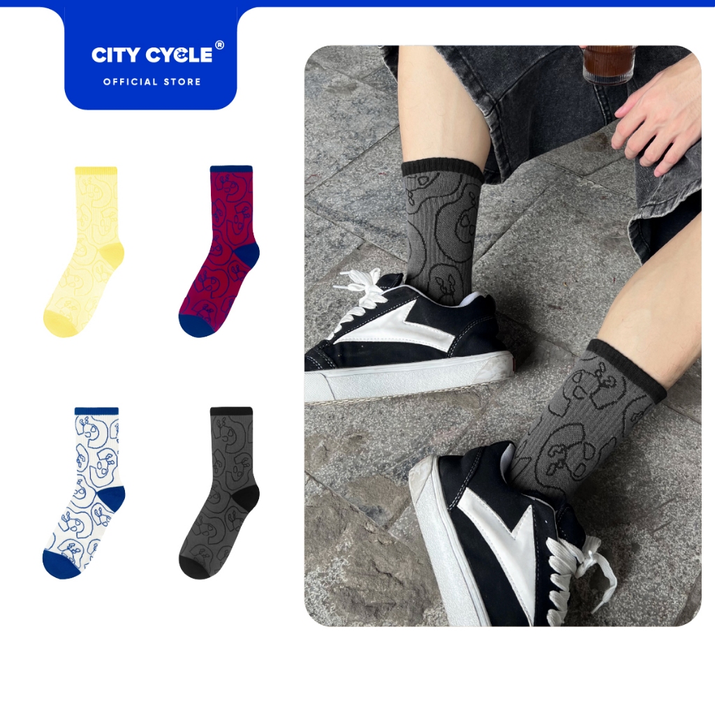 Tất vớ nam nữ cổ cao hoạ tiết monogram co giãn Local Brand Chính Hãng City Cycle Tất cổ cao Comic