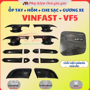 Ốp tay nắm cửa, hõm cửa, nắp che sạc, ốp gương xe Vinfast VF5/Herio Green - chất liệu Carbon cao cấp - chuẩn form xe
