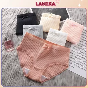 Quần lót nữ gân tăm kháng khuẩn, Quần chíp nữ ren viền đính nơ gợi cảm LANIXA B08