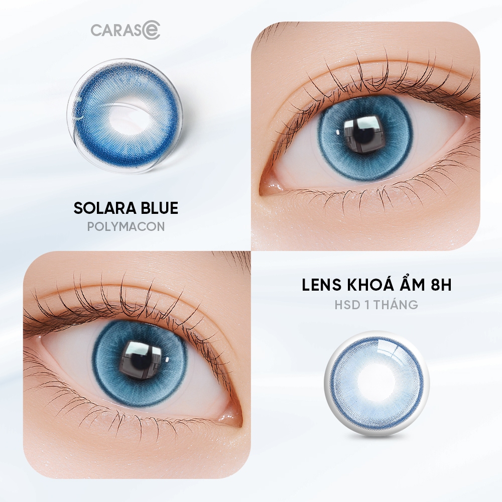 [1 chiếc] Kính áp tròng khoá ẩm 8H 1 Tháng Màu Xanh Dương CARASE, Lens cận SOLARA BLUE