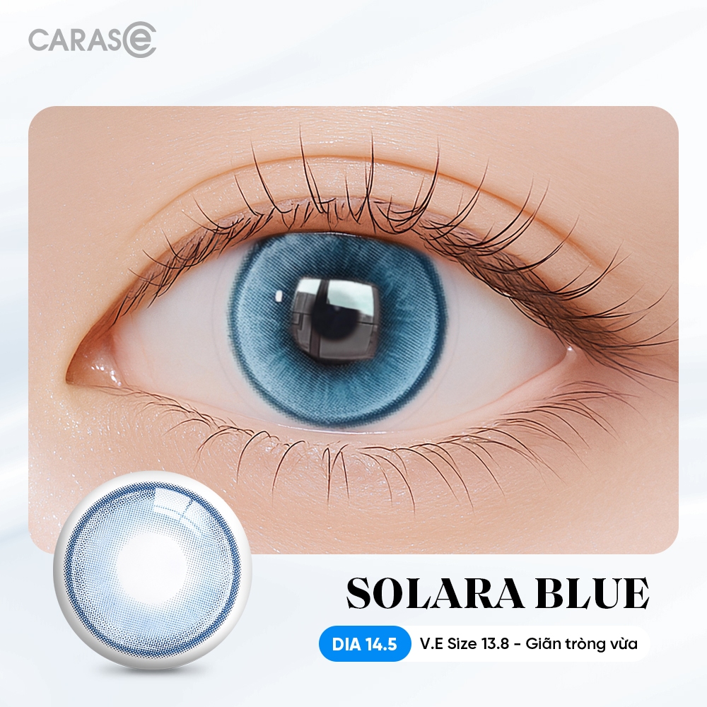 [1 chiếc] Kính áp tròng khoá ẩm 8H 1 Tháng Màu Xanh Dương CARASE, Lens cận SOLARA BLUE