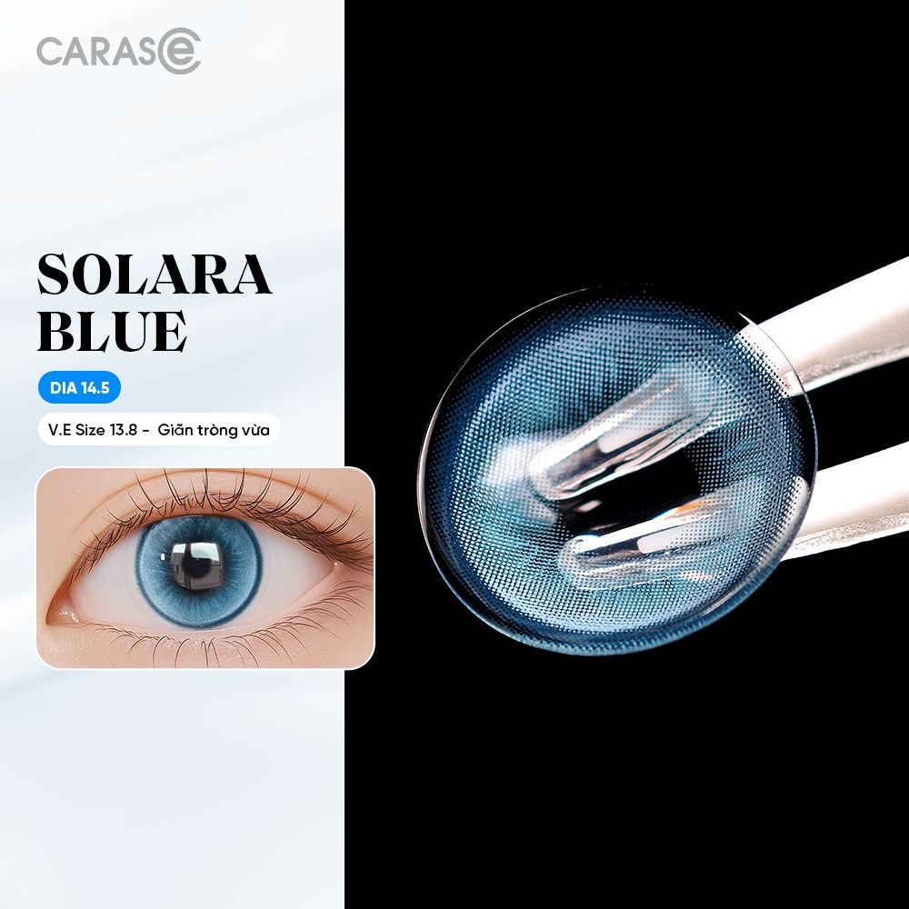 [1 chiếc] Kính áp tròng khoá ẩm 8H 1 Tháng Màu Xanh Dương CARASE, Lens cận SOLARA BLUE