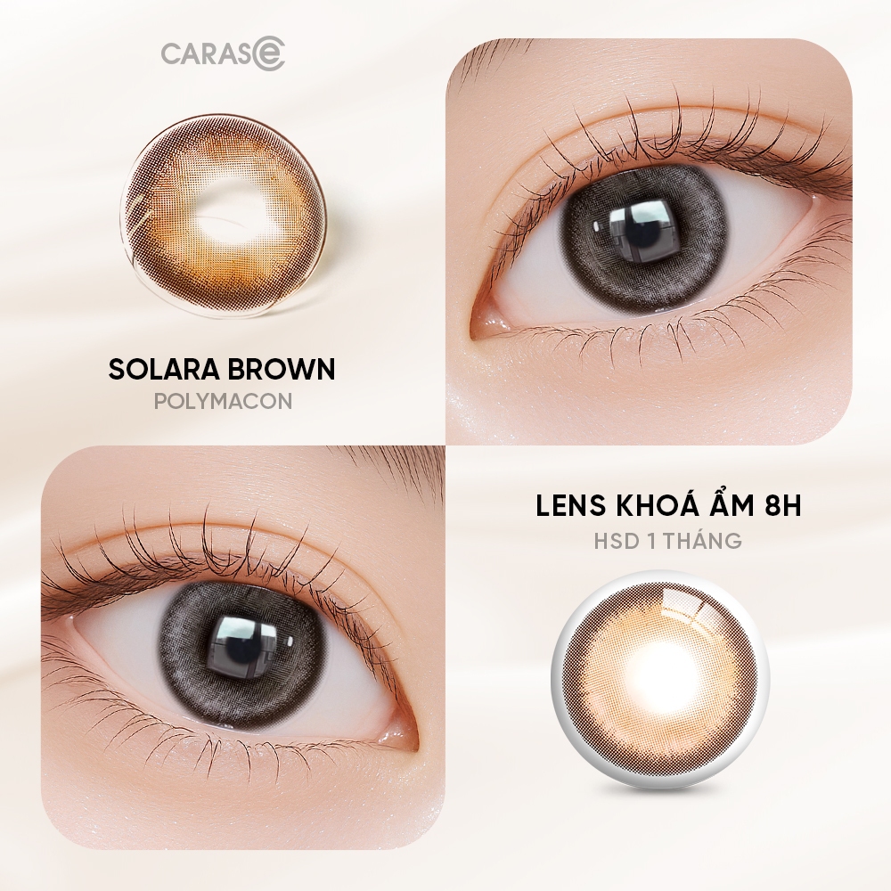 [1 chiếc] Kính áp tròng khoá ẩm 8H 1 Tháng Màu Nâu Sáng CARASE, Lens cận SOLARA BROWN