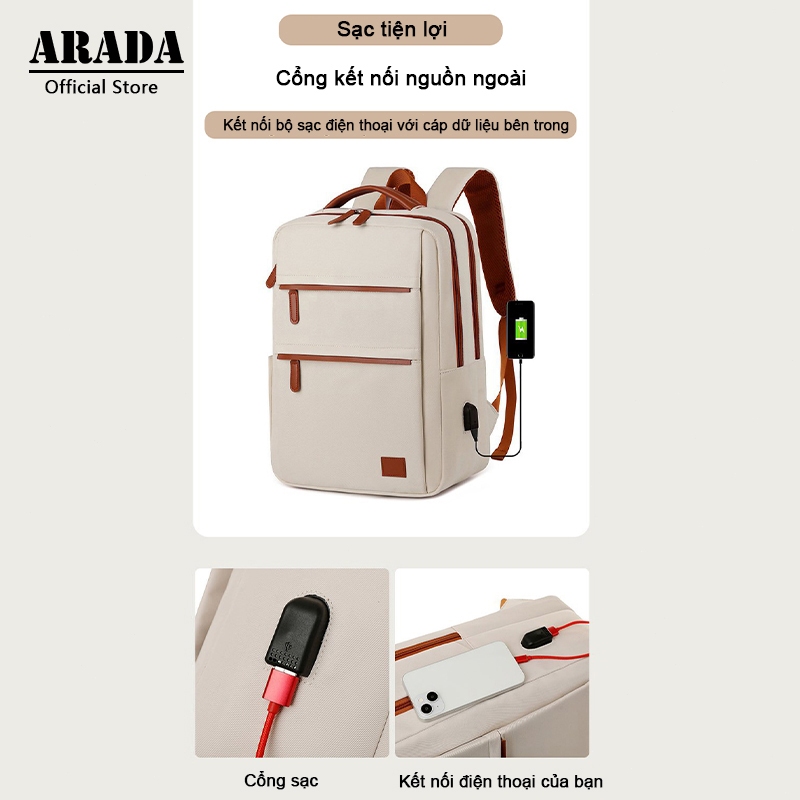 Balo đựng laptop 15.6 inch ARADA phiên bản Hàn Quốc dành cho sinh viên đại học chống nước có cổng sạc USB