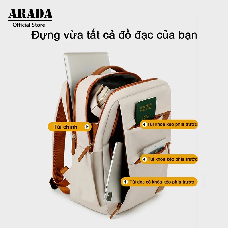 Balo đựng laptop 15.6 inch ARADA phiên bản Hàn Quốc dành cho sinh viên đại học chống nước có cổng sạ