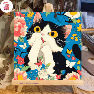 ( TẶNG SET 10 KHẨU TRANG) Tranh Số Hoá Mèo Cỏ Vàng Hoạt Hình Tranh Tô Màu 20x20cm dễ thương đầy đủ cọ, màu, căng khung s