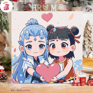 ( TẶNG SET 10 KHẨU TRANG) Tranh Số Hoá Natra Ôm Tim Hoạt Hình Tranh Tô Màu 20x20cm dễ thương đầy đủ cọ, màu, căng khung