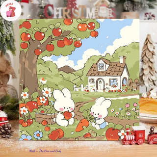( TẶNG SET 10 KHẨU TRANG) Tranh Số Hoá Thỏ Cà Rốt Hoạt Hình Tranh Tô Màu 20x20cm dễ thương đầy đủ cọ, màu, căng khung sẵ