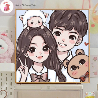 ( TẶNG SET 10 KHẨU TRANG) Tranh Số Hoá Couple Cừu Hoạt Hình Tranh Tô Màu 20x20cm dễ thương đầy đủ cọ, màu, căng khung sẵ