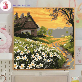 ( TẶNG SET 10 KHẨU TRANG) Tranh Số Hoá Đường Hoa Cúc Hoạt Hình Tranh Tô Màu 20x20cm dễ thương đầy đủ cọ, màu, căng khung