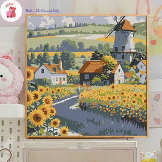 ( TẶNG SET 10 KHẨU TRANG) Tranh Số Hoá Đường Hoa Cúc Hoạt Hình Tranh Tô Màu 20x20cm dễ thương đầy đủ cọ, màu, căng khung
