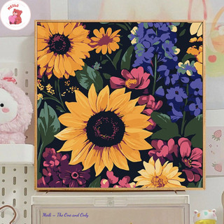 ( TẶNG SET 10 KHẨU TRANG) Tranh Số Hoá Đường Hoa Cúc Hoạt Hình Tranh Tô Màu 20x20cm dễ thương đầy đủ cọ, màu, căng khung