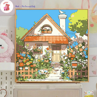 ( TẶNG SET 10 KHẨU TRANG) Tranh Số Hoá Đường Hoa Cúc Hoạt Hình Tranh Tô Màu 20x20cm dễ thương đầy đủ cọ, màu, căng khung