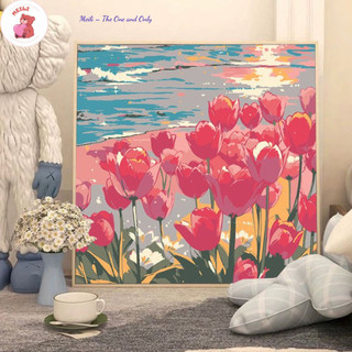 ( TẶNG SET 10 KHẨU TRANG) Tranh Số Hoá Đường Hoa Cúc Hoạt Hình Tranh Tô Màu 20x20cm dễ thương đầy đủ cọ, màu, căng khung
