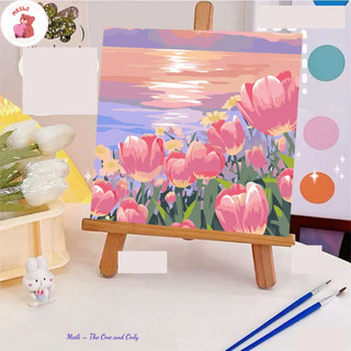 ( TẶNG SET 10 KHẨU TRANG) Tranh Số Hoá Đường Hoa Cúc Hoạt Hình Tranh Tô Màu 20x20cm dễ thương đầy đủ cọ, màu, căng khung