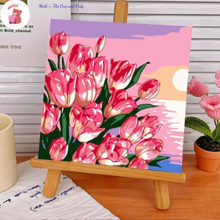 ( TẶNG SET 10 KHẨU TRANG) Tranh Số Hoá Tulip Gần Sun Hoạt Hình Tranh Tô Màu 20x20cm dễ thương đầy đủ cọ, màu, căng khung