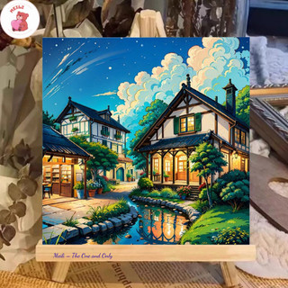 ( TẶNG SET 10 KHẨU TRANG) Tranh Số Hoá Mèo Cỏ Vàng Hoạt Hình Tranh Tô Màu 20x20cm dễ thương đầy đủ cọ, màu, căng khung s