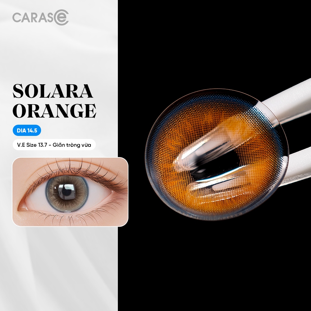 [1 chiếc] Kính áp tròng khoá ẩm 8H 1 Tháng Màu Cam Ánh Đồng Viền Xanh CARASE, Lens cận SOLARA ORANGE
