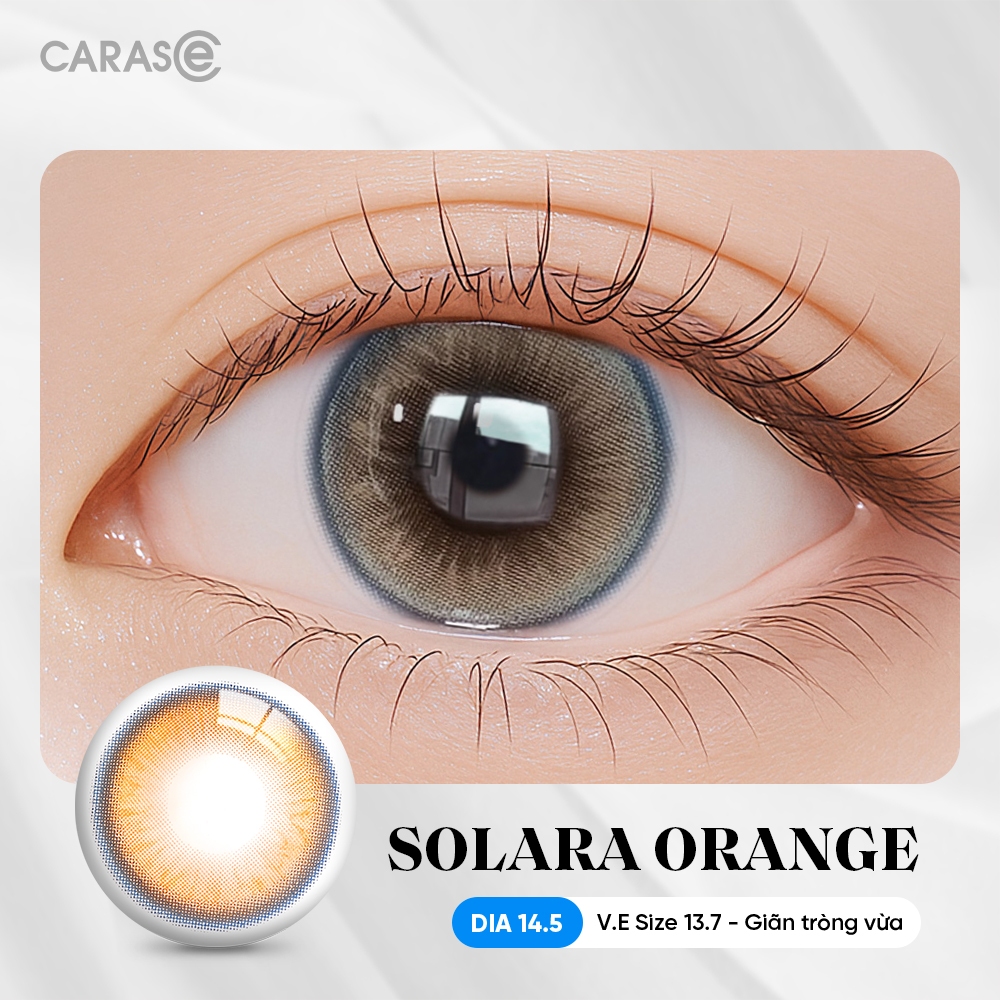 [1 chiếc] Kính áp tròng khoá ẩm 8H 1 Tháng Màu Cam Ánh Đồng Viền Xanh CARASE, Lens cận SOLARA ORANGE