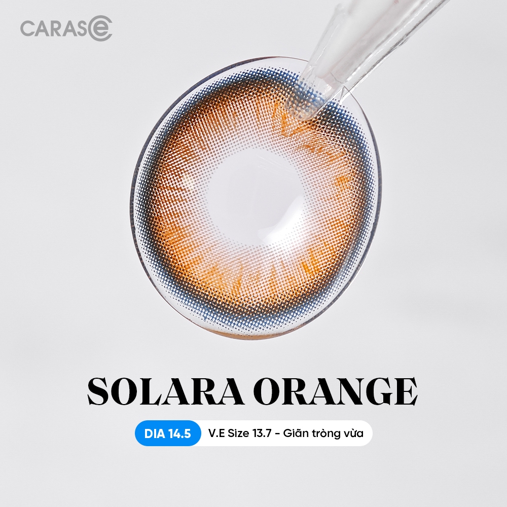 [1 chiếc] Kính áp tròng khoá ẩm 8H 1 Tháng Màu Cam Ánh Đồng Viền Xanh CARASE, Lens cận SOLARA ORANGE