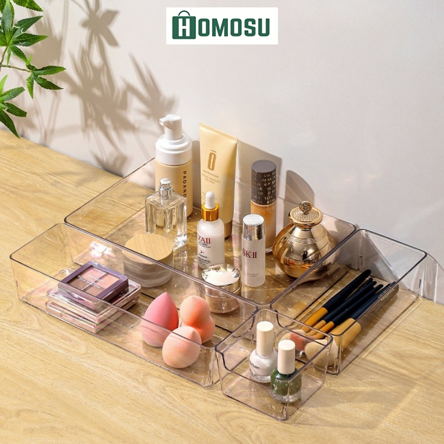 Khay Đựng Mĩ Phẩm, Kệ Mĩ Phẩm Để Bàn, Khay Chia Ngăn Kéo Tủ, Khay Đựng Đồ Trong Suốt Để Đồ Đa Năng Cao Cấp P003