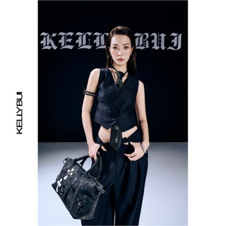 [KELLYBUI] Set áo vest gile phối quần suông nữ công sở thời trang chất liệu thô kẻ.