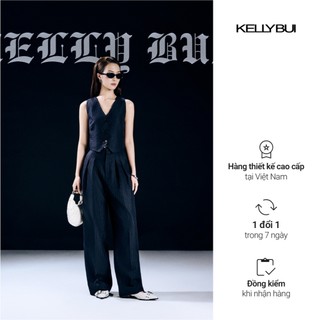 [KELLYBUI] Set áo vest gile phối quần suông nữ công sở thời trang chất liệu thô kẻ.