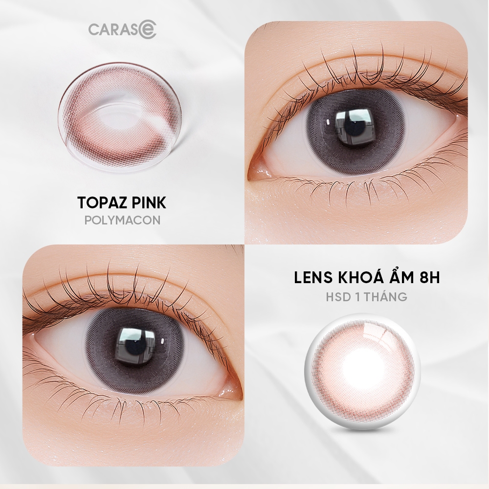 [1 chiếc] Kính áp tròng khoá ẩm 8H 1 Tháng Màu Hồng Pastel CARASE, Lens cận TOPAZ PINK