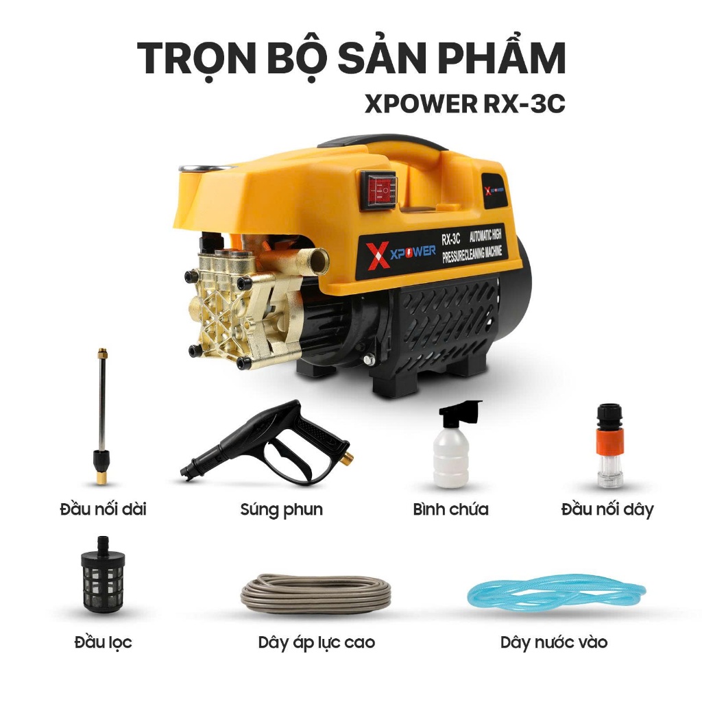 Máy xịt Rửa Xe 3800W XPOWER RX-3C Áp Lực Cao,Máy xịt rửa gia đình, tặng bình bọt tuyết