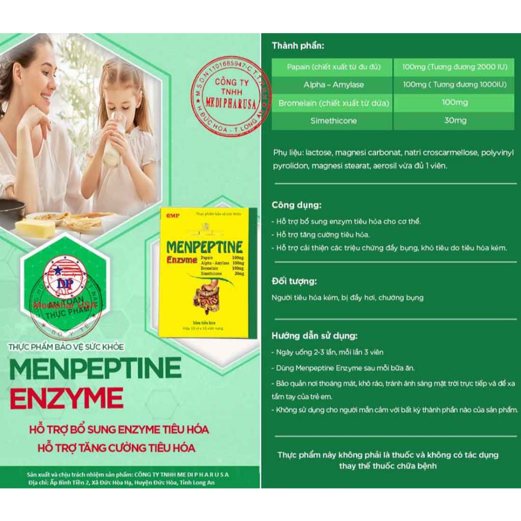 Men tiêu hóa Menpeptine Enzyme dạng viên - Hỗ trợ tiêu hóa, giảm đầy bụng