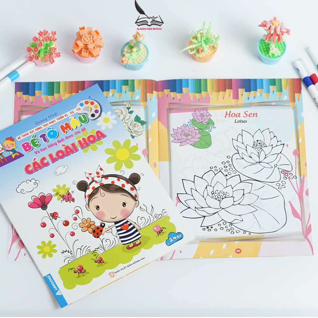 Sách-Bộ 4 Quyển Bé Tô Màu Và Học Tiếng Anh Theo Chủ Đề Hoa, Trái Cây, Rau Củ, Đồ Dùng Gia Đình
