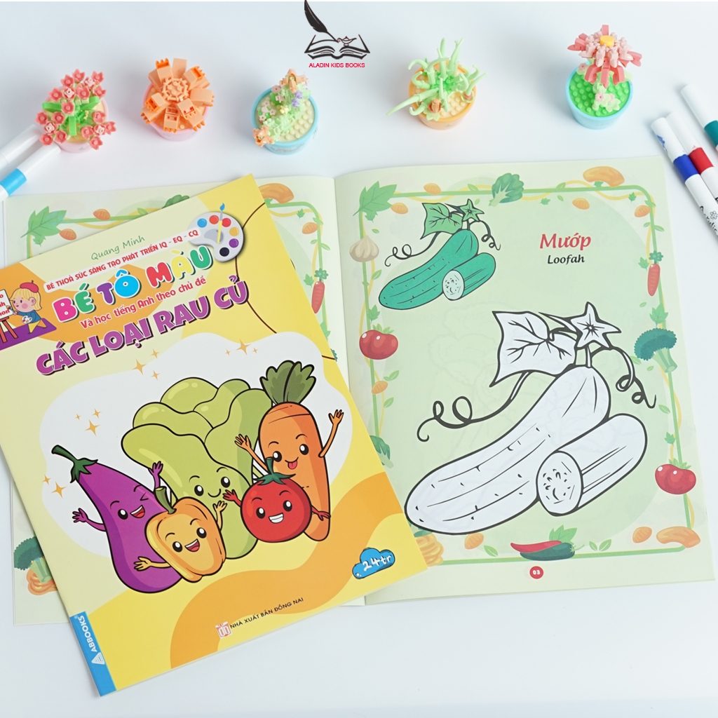Sách-Bộ 4 Quyển Bé Tô Màu Và Học Tiếng Anh Theo Chủ Đề Hoa, Trái Cây, Rau Củ, Đồ Dùng Gia Đình