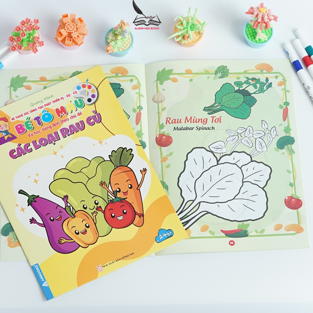 Sách-Bộ 4 Quyển Bé Tô Màu Và Học Tiếng Anh Theo Chủ Đề Hoa, Trái Cây, Rau Củ, Đồ Dùng Gia Đình