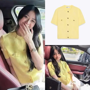 Áo Len Nữ Cardigan Tay Ngắn Túi Giả – Màu Vàng Xinh Xắn Hàng Chuẩn Xịn