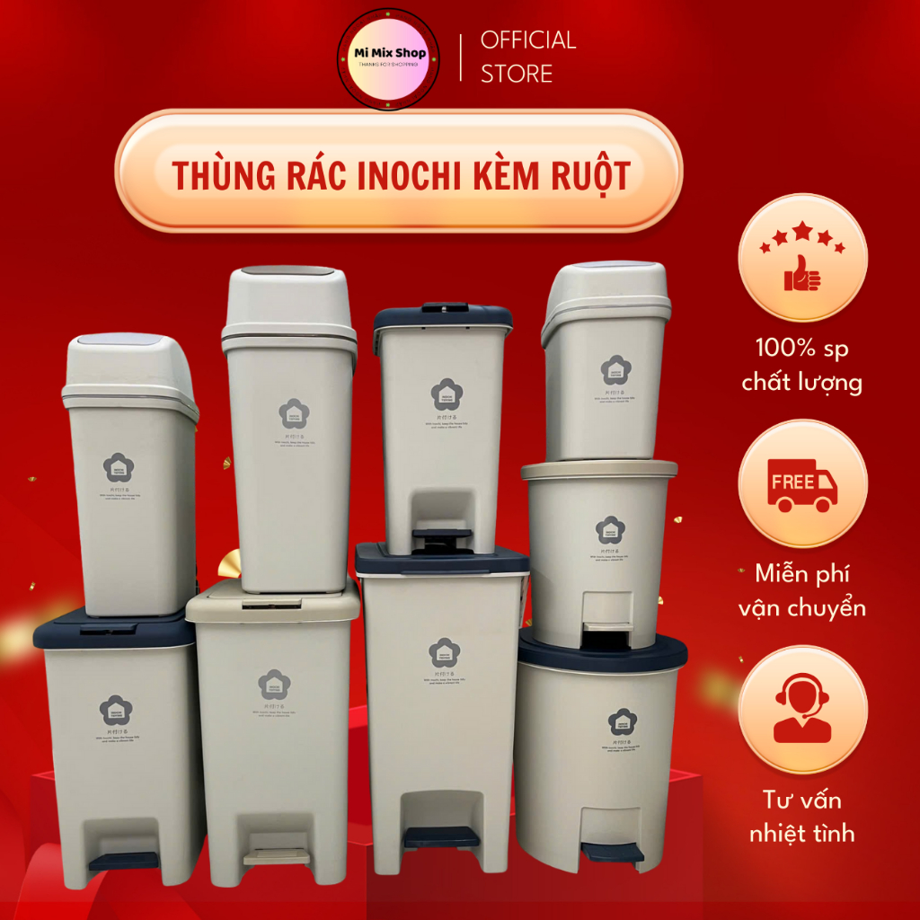 Thùng rác INOCHI (kèm ruột) đạp chữ nhật 10L-15L-20L-30L, tròn 6L-12L ...