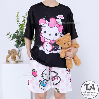 Set bộ Mèo Hello Kitty quần short lững áo cotton hoạt hình Mặc nhóm Đi Biển - Bộ mặc nhà Cartoon form rộng Unisex nam nữ