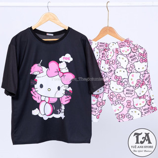 Set bộ Mèo Hello Kitty quần short lững áo cotton hoạt hình Mặc nhóm Đi Biển - Bộ mặc nhà Cartoon form rộng Unisex nam nữ