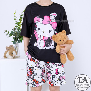 Set bộ Mèo Hello Kitty quần short lững áo cotton hoạt hình Mặc nhóm Đi Biển - Bộ mặc nhà Cartoon form rộng Unisex nam nữ