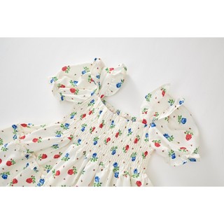 Váy Cho Bé Gái, Váy Tay Bồng Cho Bé Gái Họa Tiết Hoa Hồng Xinh Xắn Chất Liệu Cotton Mềm