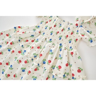 Váy Cho Bé Gái, Váy Tay Bồng Cho Bé Gái Họa Tiết Hoa Hồng Xinh Xắn Chất Liệu Cotton Mềm