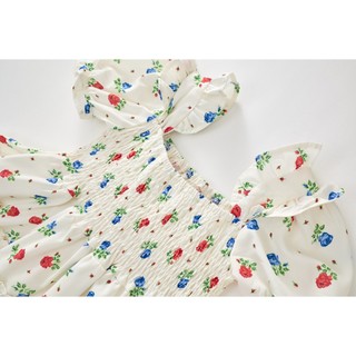Váy Cho Bé Gái, Váy Tay Bồng Cho Bé Gái Họa Tiết Hoa Hồng Xinh Xắn Chất Liệu Cotton Mềm