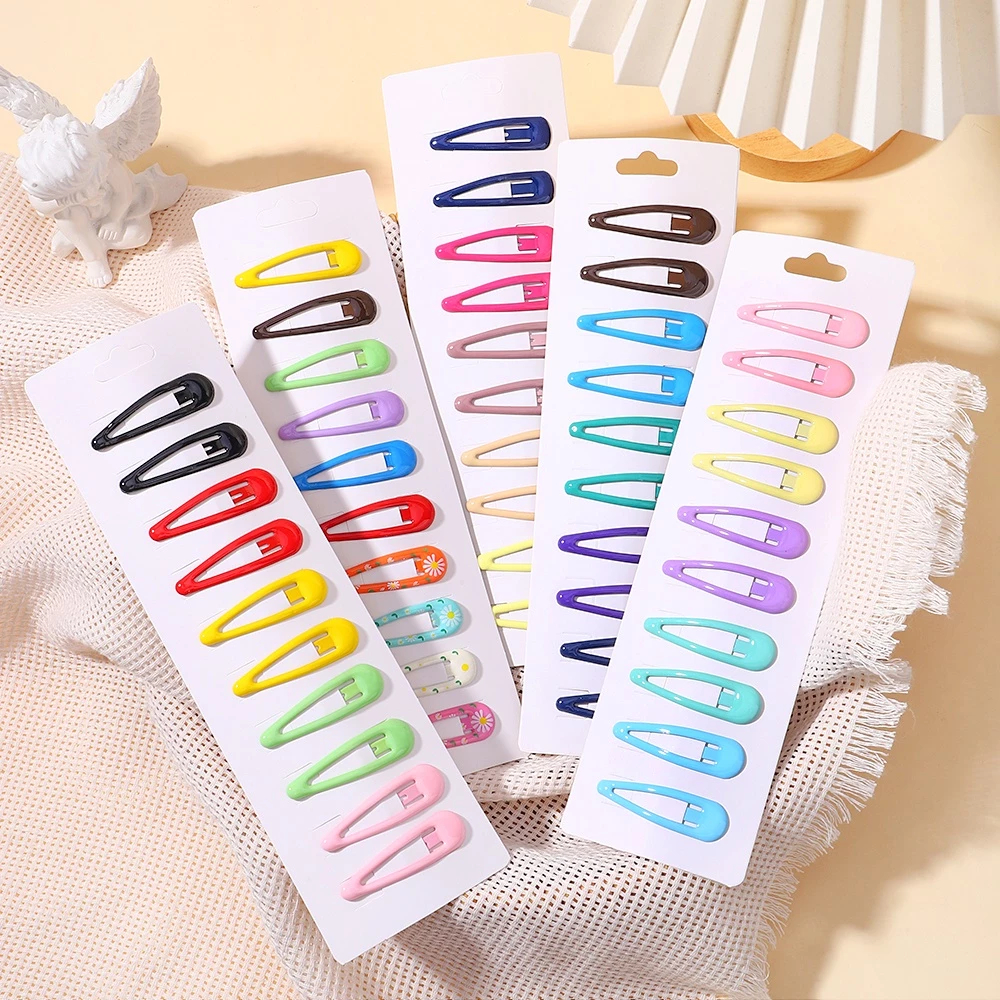 Vỉ 10 Kẹp Tóc Mái Bật Hình Trái Tim,Giọt Nước,Ngôi Sao,Chữ Nhật Nhiều Màu Sắc Phụ Kiện Tóc Empoli