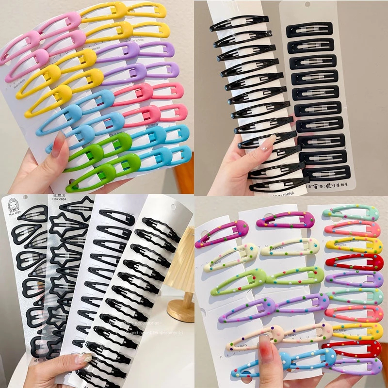 Vỉ 10 Kẹp Tóc Mái Bật Hình Trái Tim,Giọt Nước,Ngôi Sao,Chữ Nhật Nhiều Màu Sắc Phụ Kiện Tóc Empoli