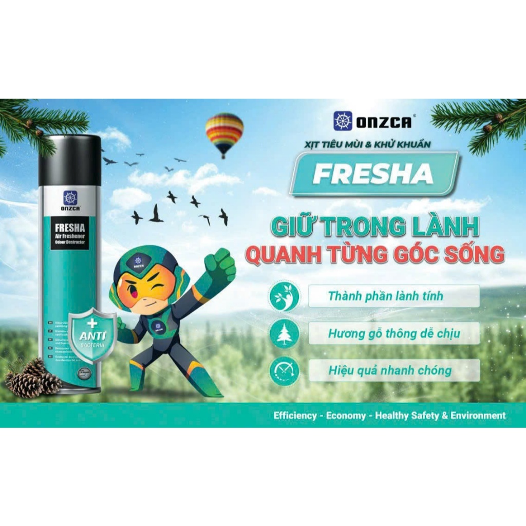 Xịt Khử Mùi Onzca Fresha Diệt Khuẩn Nội Thất Ô Tô, Nhà Cửa, Tủ Giày 400ML