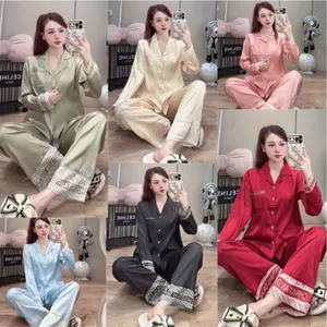 Bộ Đồ Ngủ Nữ JUSOKA Pijama Viền Chữ Lụa Gấm Xước Ánh Kim Dài Tay Dáng Tiểu Thư Cao Câp DD48
