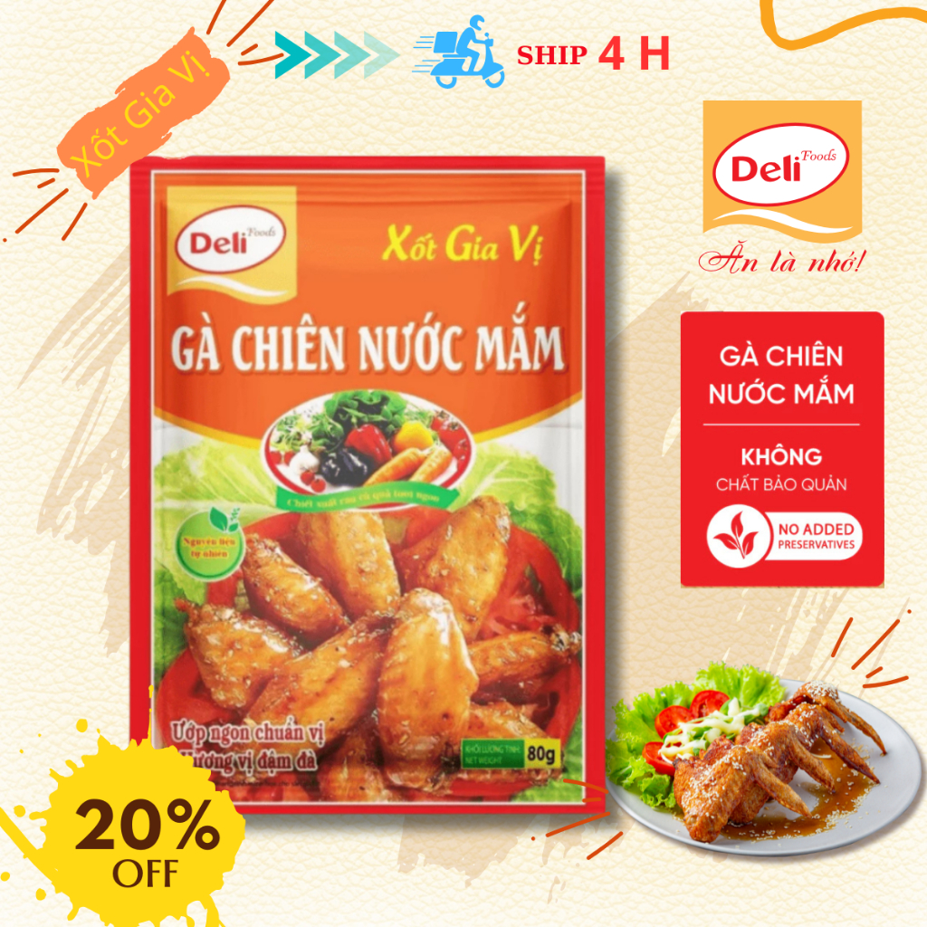 Combo Xốt Gia Vị Gà Chiên Nước Mắm Deli Foods 80g – Xốt Ướp Thịt Nêm Sẵn, Chiết Xuất Rau Củ Tiện Lợi