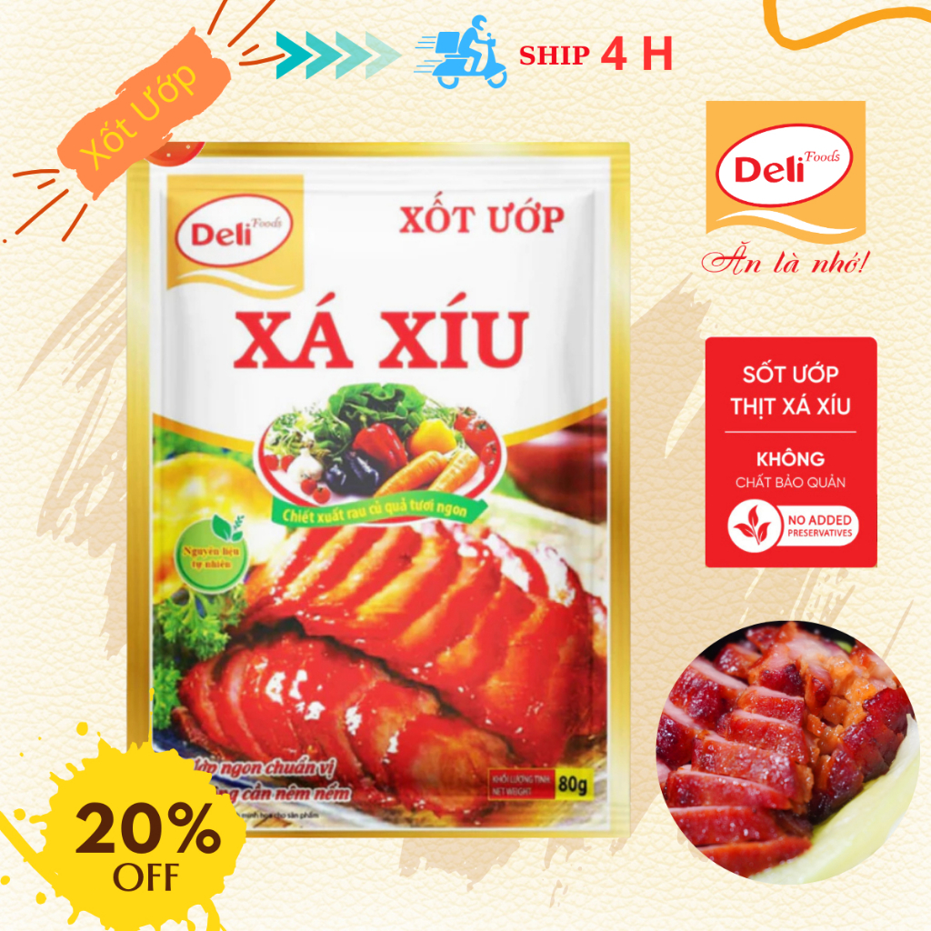 Combo Xốt Ướp Thịt Xá Xíu Deli Foods 80g – Gia Vị Nấu Ăn Nêm Sẵn, Tẩm Ướp Thịt Tròn Vị Thơm Ngon