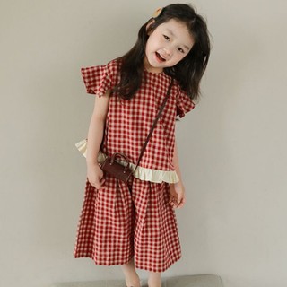 Đồ Bộ Bé Gái, Set Đồ Bé Gái Kẻ Caro Phối Bèo Mặc Dễ Thương Chất Liệu Cotton Thoáng Khí