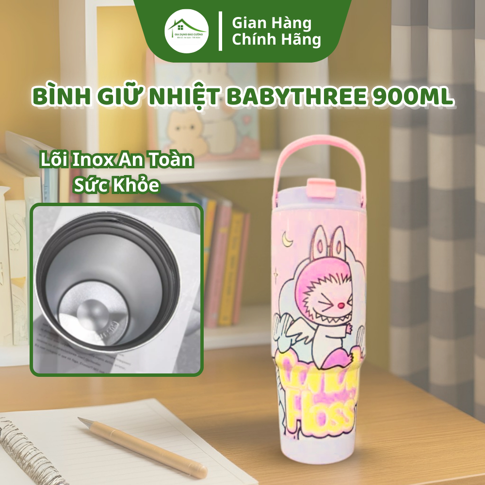 Ly giữ nhiệt Labubu 900ml có quai xách giữ nhiệt tốt, chất liệu inox ...