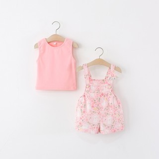 Bộ quần áo bé gái mùa hè set yếm thỏ + áo tai thỏ dễ thương 9th-4 tuổi phong cách Hàn D1196